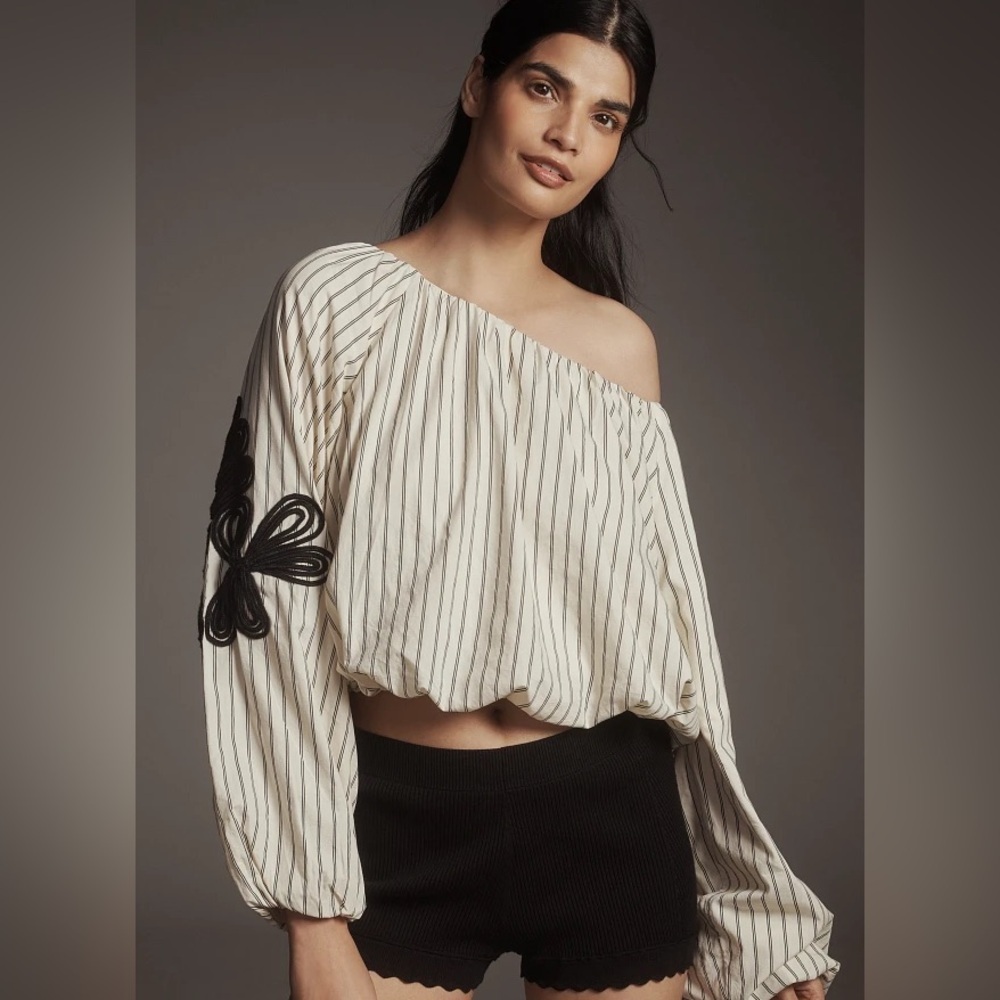 Anthropologie Off-the-Shoulder Bubble-Hem Top NEW Women’s Medium - Picture 1 of 5